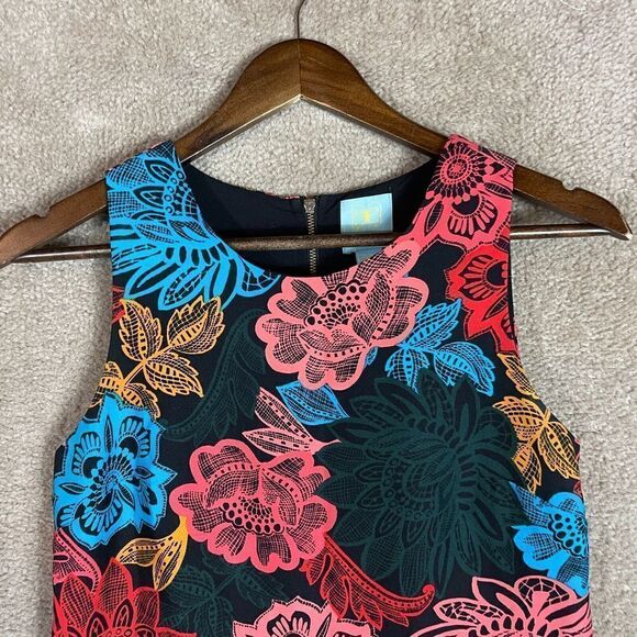 CeCe Arlington Shift Dress Women Size 0 Multicolor Floral Print Sleeveless Crepe - Picture 3 of 9